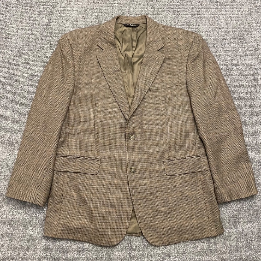 Jos A Bank 100% Wool 44R Brown Herringbone Mens Plaid Blazer Suit Jacket Coat